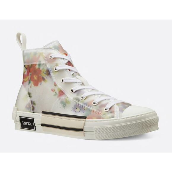 Dior Mens B23 Floral Technical Canvas White High Top Lace Up Flat Sneaker 40 7 - Picture 1 of 11